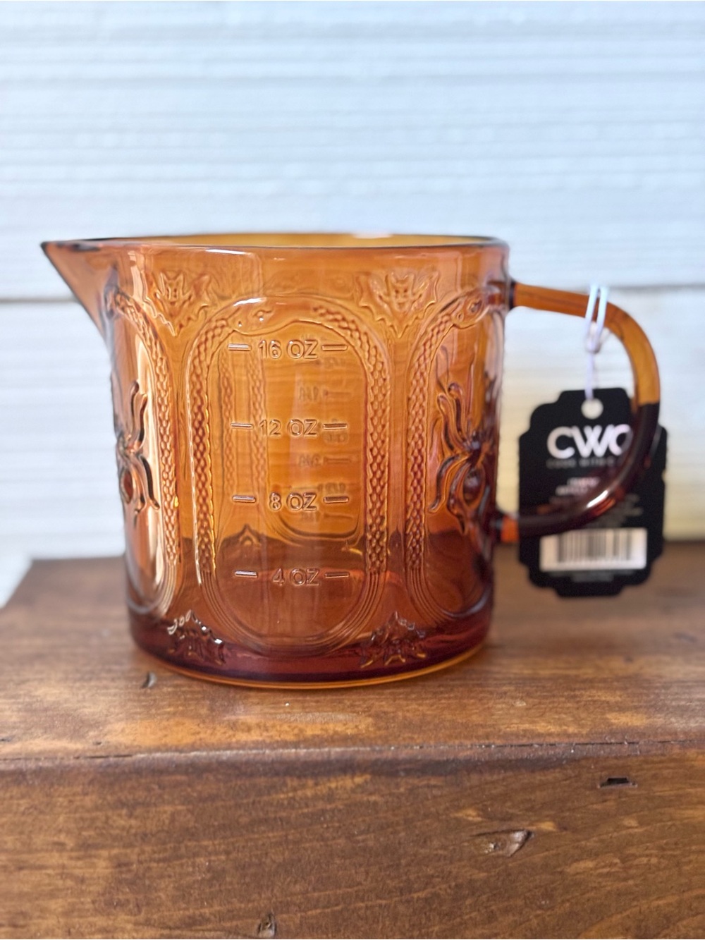 CWC Cook With Color Orange Glass Measuring Cup 16oz ~ 2 Cups Fall Spider Bat NEW